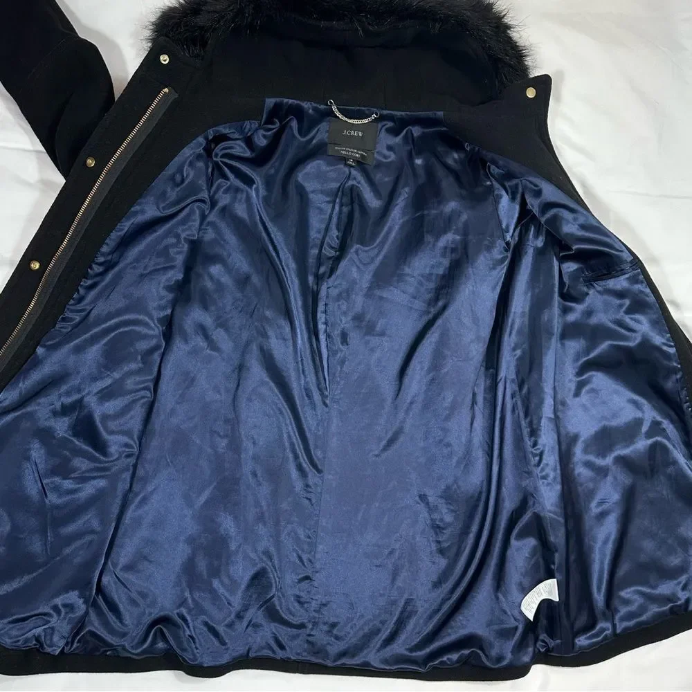 J Crew Chateau Parka In Italian Jacket Coat Womens 18 Black Hooded Stadium Cloth